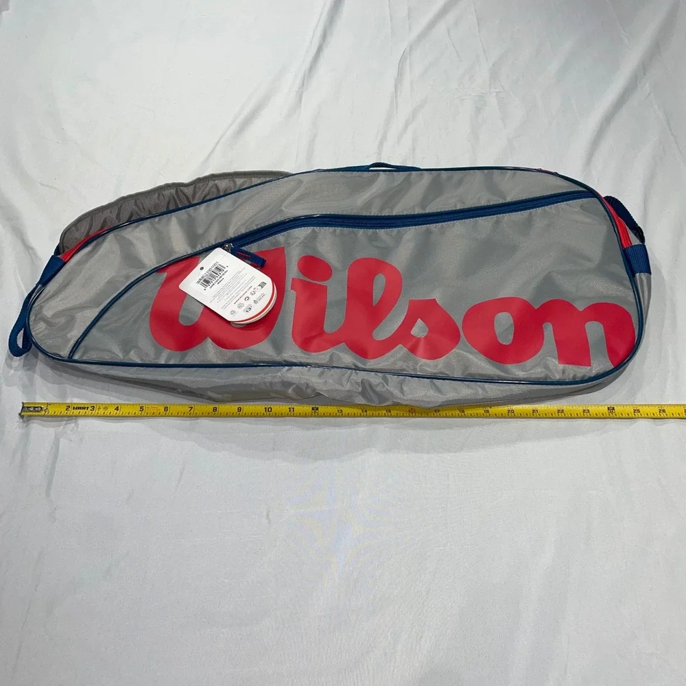 Wilson Junior Tennis Bag Grey Red Racket Cover Holds 3 Rackets NEW